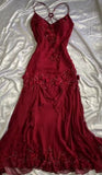 Vintage Mermaid Spaghetti Straps Burgundy Long Evening Dresses With Beads HZ0311