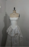 Retro Spaghetti Straps A-Line Lace Ruffles Vintage Wedding Dress Eveing Dress, HZ0427