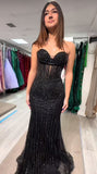 Fancy Mermaid Sweetheart Black Sequin Beaded Prom Dresses For Teens Formal Dress Party Outfits HZ0311