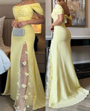 Classy Mermaid Off The Shoulder Yellow With Split Long Prom Dresses Formal Dress 20th Birthday Outfits HZ0311