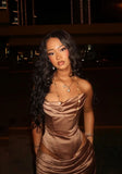 Sexy Mermaid Strapless Champagne Satin Prom Dresses Long Evening Formal Gown With Pleated Party Gowns HZ0311