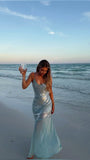 Elegant Mermaid Spaghetti Straps Blue Sequins Long Prom Dresses For Teens Evening Outfits Graduation Formal Dress HZ0311