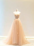 Cute Ball Gown Spaghetti Strap Champagne Tulle Prom Dresses Inspo For Teens Formal Dress Party Outfits Prom Gowns HZ0311