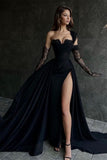 Elegant Long Black One Shoulder Sleeveless Lace Prom Dresses With Split 18th Birthday Outfits HZ0311