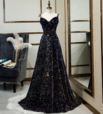 Sparkly Long A-line Lace Up Back Evening Prom Dresses Party Dress HZ0427