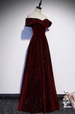 Burgundy velvet long prom dress evening dress HZ0427