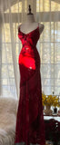Elegant Mermaid Spaghetti Straps Burgundy Chiffon With Appliques Long Formal Fancy Prom Evening Dress Dinner Outfits Classy Party Gowns HZ0311