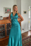 V-neck Turquoise Back Tie Sheath Long Prom Dresses Formal Party Dress Prom Gown HZ0311