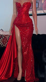 Attractive Off-Shoulder Slit Sequined Prom Evening Dress For Black Girls Party Gowns HZ0311