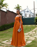 Customized Orange Off Shoulder Shawl Prom Dresses vestidos de noiva Draped Strapless Party Gowns HZ0311