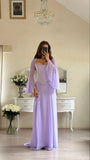 Elegant Mermaid 2 Pieces Square Neck Lilac Chiffon With Sleeves Long Formal Fancy Evening Dress Dinner Outfits Classy Party Gowns HZ0311