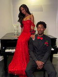 Sparkly Prom Dresses Off The Shoulder Red Sequins Senior Fashion Long Prom Dresses Party Gowns HZ0311
