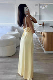Sheath Spaghetti Straps Satin Long Prom Dresses With Pearls For Women HZ0311