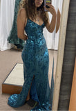 Classy Mermaid Blue Sequins Dress Formal Mermaid Prom Outfit Weddings Long Party Dresses HZ0311