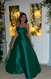 Timeless Ball Gown Sweetheart Dark Green Satin Prom Dresses Long for Women Formal Evening Gown HZ0311