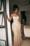 Sexy Champagne Sequin Glitters Mermaid Long Prom Dress Evening Dress HZ0311