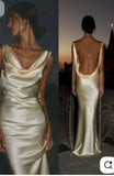 Cheap Mermaid V Neck Yellow Silky Satin Long Formal Fancy Prom Evening Dress Dinner Outfits Classy Party Gowns HZ0311
