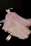 Cute Ball Gown Strapless Light Pink Tulle Long Quinceanera Dress Birthday Luxury Sweet 15 16 Birthday Outfits HZ0311