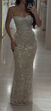 Sexy Champagne Sequin Glitters Mermaid Long Prom Dress Evening Dress For Teens HZ0311
