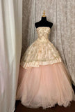 Vintage Ball Gown Strapless Pink Birthday Party Dresses Long Lace Prom Dresses Outfits Formal Dress HZ0311