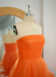 Elegant Ball Gown Strapless Dusty Orange Tulle Evening Women Party Dresses Long Formal Prom Dress 16 Birthday Gown HZ0311