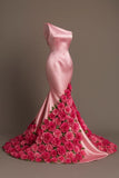 Classy Mermaid One Shoulder Pink With Flowers Maxi Prom Dresses Evening Dress 20th Birthday Outfits HZ0311
