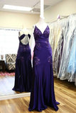 Modest Mermaid Spaghetti Strap Grape Lace Backless Satin Evening Dresses High School Teens Senior Night Dance Prom Outfits HZ0311