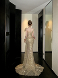 Shiny Mermaid Gold Sequin With Corset Fitted Back Prom Dress Aesthetic Long Graduation Evening Outfits HZ0311
