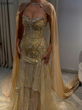 Strapless Evening Dress With Cap Sleeve Shiny Luxury Crystal Beading Bandage Back Mermaid Graduation Gown HZ0311