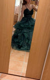 Classy Ball Gown Spaghetti Strap Emerald Green Tulle Prom Dress Aesthetic For Teens Formal Dress Party Outfits Prom Gown HZ0311