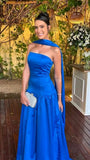 Elegant Mermaid Strapless Royal Blue Satin Women Party Dresses Long Formal Prom Dresses 22th Birthday Gown HZ0311