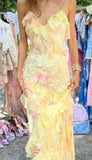 Unique Mermaid Spaghetti Straps Yellow Lace Chiffon Prom Dresses Long Party Dress 21st Birthday Outfits Graduation Gown HZ0311