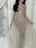 Luxurious Wedding Dresses Mermaid Scoop Neck With Cape Sequins Brides Dress For Brides Fitted Bridal Gowns HZ0311