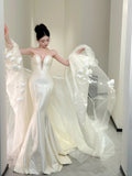 Charming Wedding Dresses Mermaid Sweetheart White Satin Long Brides Dress For Brides Fitted Bridal Gowns HZ0311
