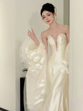 Charming Wedding Dresses Mermaid Sweetheart White Satin Long Brides Dress For Brides Fitted Bridal Gowns HZ0311