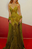 Sexy Mermaid Spaghetti Strap Olive Green Lace Backless Long Prom Dresses Senior Graduation Dance Evening Outfits HZ0311