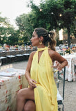 Sexy A Line V Neck Yellow Chiffon Evening For Women Party Dresses Long Formal Prom Dress 18th Birthday Gown HZ0311
