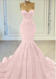 Unique Mermaid Sweetheart Pink Lace Prom Dresses Long Party Dress Birthday Outfits Prom Gown HZ0311