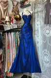 Vintage Halter Sheath Long Prom Dresses Beaded Satin Blue Evening Dresses Sleeveless Birthday Dresses HZ0311