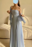 Simple A line Spaghetti Straps Light Sky Blue Chiffon Long Formal Fancy Prom Evening Dress Dinner Outfits Classy Party Gowns HZ0311