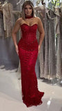 Sexy Mermaid Sweetheart Burgundy Sequin Prom Dresses Long Evening Formal Gown Wedding Party Gowns HZ0311