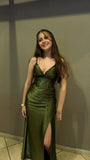 Sexy Mermaid Straps Olive Green With Slit Long Prom Dresses Impress 18th Birthday Outfits Party Gown HZ0311