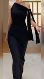 Simple Mermaid One Shoulder Slim Black Long Formal Fancy Prom Evening Dress Dinner Outfits Classy Party Gowns HZ0311
