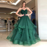 Modest Ball Gown Sweetheart Green Tulle Lace Prom Dresses With Beads Party Dress Evening Dresses HZ0311