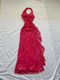 Vintage Mermaid Halter Hot Pink Chiffon Beads Women Party Dresses Long Formal Prom Dresses 22th Birthday Gown HZ0311