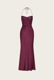 Elegant Mermaid Spaghetti Straps Burgundy Deep Red Satin Long Prom Dresses Formal Party Gowns Vestidos De Dia HZ0311