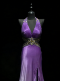 Modest Mermaid V Neck Grape White Ombre Slit College Formal Outfit Long Prom Graduation Dresses For Teens HZ0311