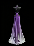 Modest Mermaid V Neck Grape White Ombre Slit College Formal Outfit Long Prom Graduation Dresses For Teens HZ0311