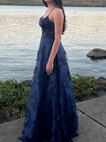 Sparkly Tulle Prom Dresses Lace Appliques Ball Gown Long Spaghetti Straps Formal Evening Gowns HZ0311