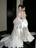 Fairy Mermaid Strapless White Sequin Wedding Dress With Beaded Bow-knot Fairytale Brides Gown Wedding Dresses HZ0311
